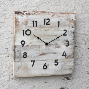 Distressed white wall clock, funky modern farmhouse or coastal chic, reclaimed wood decor image 3