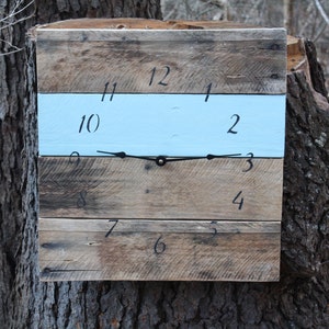 Wood wall clock with a pop of blue, Reclaimed Wood gift with coastal decor or modern farmhouse style Custom clocks available image 3