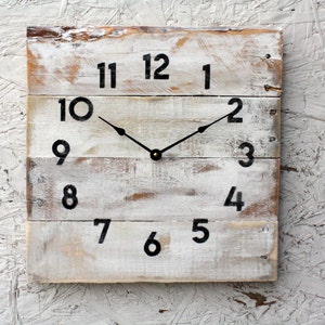 Distressed white wall clock, funky modern farmhouse or coastal chic, reclaimed wood decor image 2