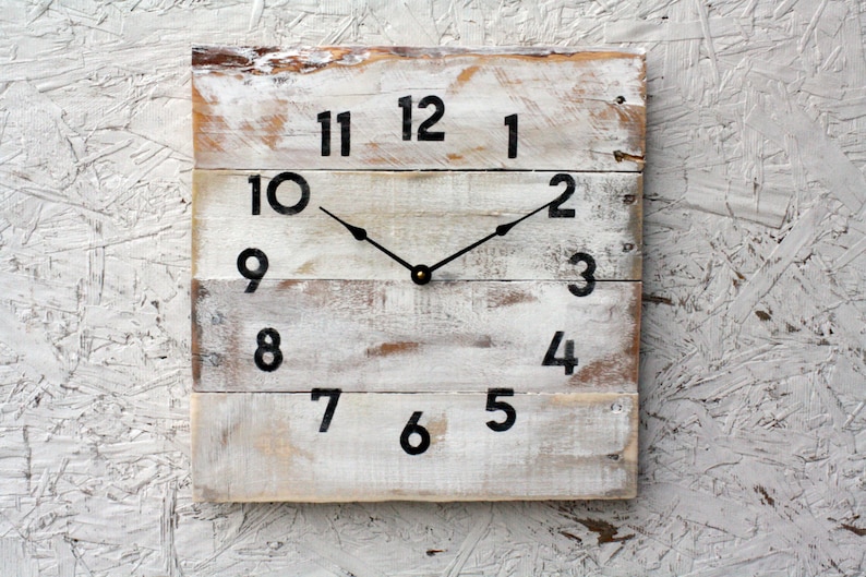 Distressed white wall clock, funky modern farmhouse or coastal chic, reclaimed wood decor image 2