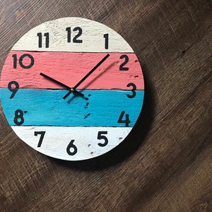 Round beach house clock in bright colors, Coastal wall Decor or Customize yours colors And size image 3