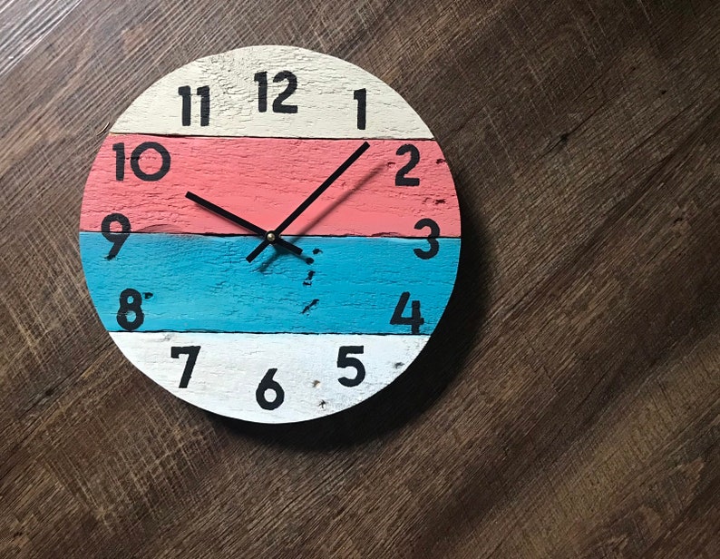 Round beach house clock in bright colors, Coastal wall Decor or Customize yours colors And size image 3