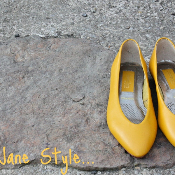Plain Jane Style...Mustard Yellow Flats Retro. . . Hip. . . Size 6M..Etsy FRONT Page Item