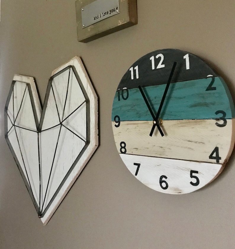Coastal wood wall clock with a pop of teal, beach house clock, vacation house vibes, Customize yours Custom Sizes image 3