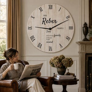 Personalized Wall Clock Handcrafted Time Spent with Family Real Solid Wood clock Large and Oversize options