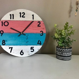 Round beach house clock in bright colors, Coastal wall Decor or Customize yours colors And size image 1