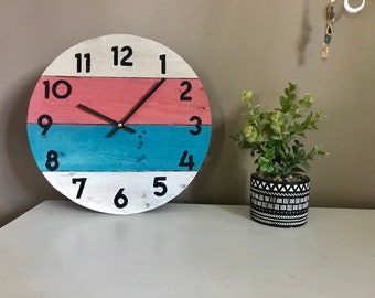 Round beach house clock in bright colors, Coastal wall Decor or Customize yours colors And size