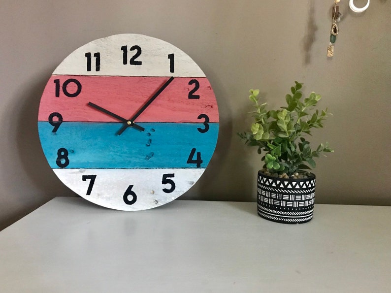Round beach house clock in bright colors, Coastal wall Decor or Customize yours colors And size image 1