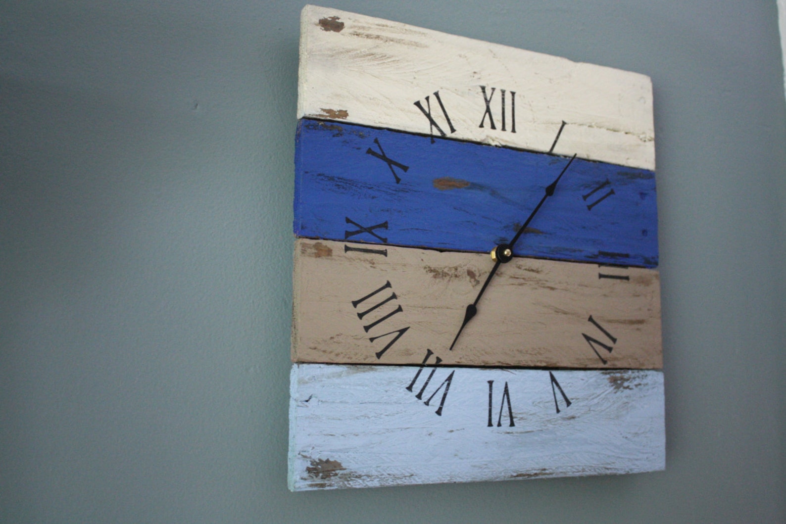Beach Clock Coastal Decor Reclaimed Wood Wall Clock Blue Etsy