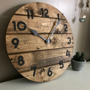 Modern Farmhouse Clock in warm coffee stain, rustic round wall decor, custom sizes available image 4