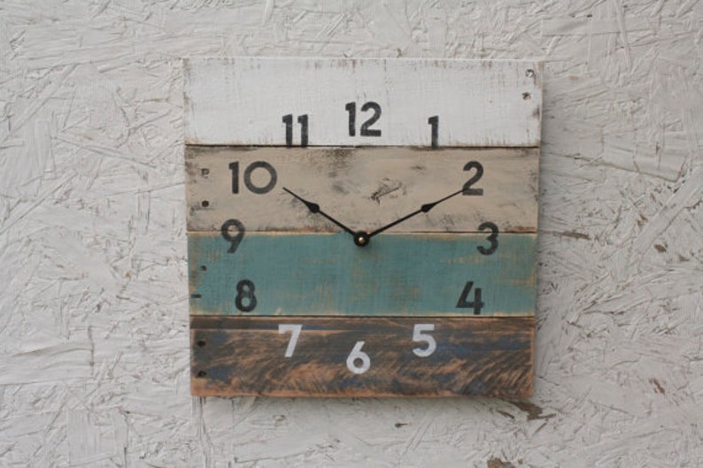 Wood Wall Clock, rustic modern farmhouse style, beach house wall decor in distressed teal variable sizes available customize yours image 3