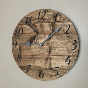 Round wooden clock Rustic Modern farmhouse decor warm brown coffee stain variable sizes available upon request great anniversary gift