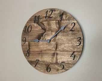 Round wooden clock Rustic Modern farmhouse decor warm brown coffee stain variable sizes available upon request great anniversary gift