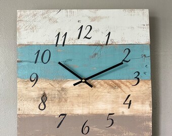 Coastal clock, beach house wall clock, reclaimed wood farmhouse decor, custom clock