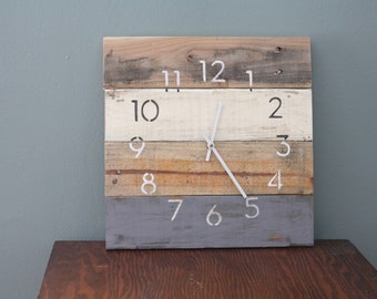 Ivory & Gray Reclaimed Pallet Wood Wall Clock, Cottage Core, Lake House, Beach decor, coastal vibes, custom sizes kitchen clock