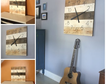 Large Wood Wall Clock, Modern Farmhouse Decor, Custom Clocks, Neutral Home Decor, Large Wall hanging