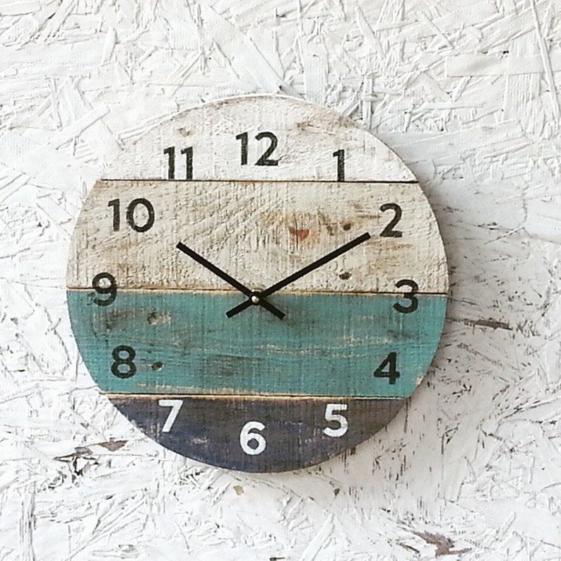 Round wood wall clock beach house clock, distressed Coastal Decor Customize yours Custom Sizes image 1