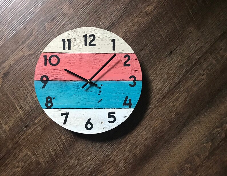 Round beach house clock in bright colors, Coastal wall Decor or Customize yours colors And size image 6
