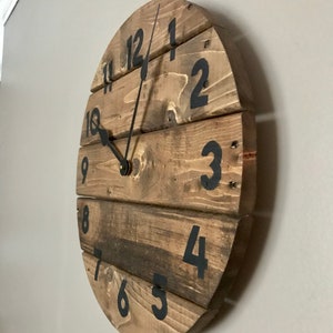 Modern Farmhouse Clock in warm coffee stain, rustic round wall decor, custom sizes available image 8