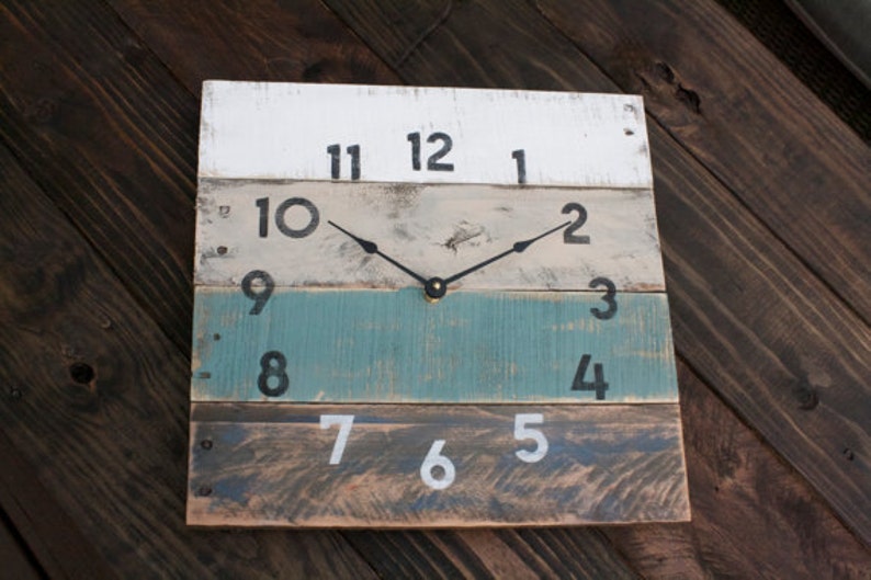 Wood Wall Clock, rustic modern farmhouse style, beach house wall decor in distressed teal variable sizes available customize yours image 2