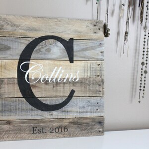 Personalized family name sign, reclaimed wood wall decor, last name, established date, anniversary gift, custom home decor, welcome sign