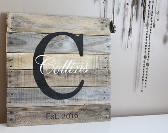 Personalized family name sign, reclaimed wood, handmade gift, custom sizes and colors