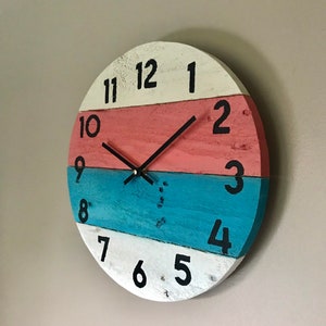 Round beach house clock in bright colors, Coastal wall Decor or Customize yours colors And size image 2