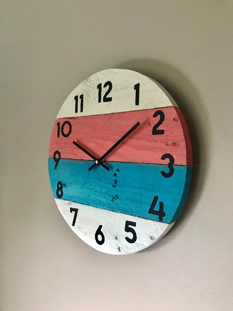 Round beach house clock in bright colors, Coastal wall Decor or Customize yours colors And size image 2