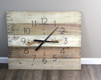 Large FARMHOUSE Clock Rustic yet Modern, Rectangular oversized Wood Wall Clock, 5 Year Anniversary Gift, Neutral Minimalist decor