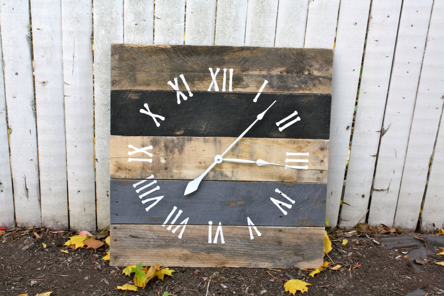 Large Reclaimed Wood Clock. Modern Meets Rustic. Black and Etsy
