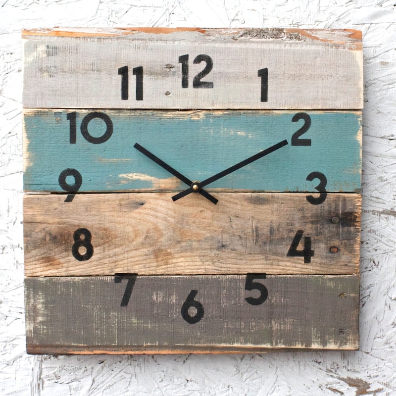 Modern Reclaimed Wood Clock Image Detail