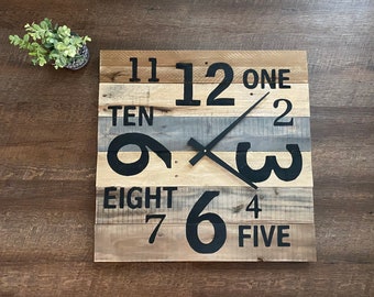 Modern Wall Clock, Unique design, Reclaimed wood, Upclyced style, Custom Clocks in Custom sizes, personalized clocks, Neutral, timeless gift