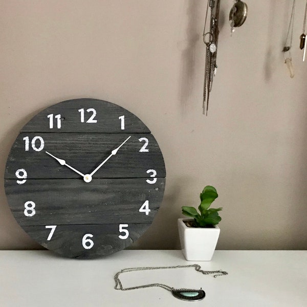 Round Wall clock in gray and white, Modern Farmhouse  or coastal decor, Housewarming gift, Custom Sizes available