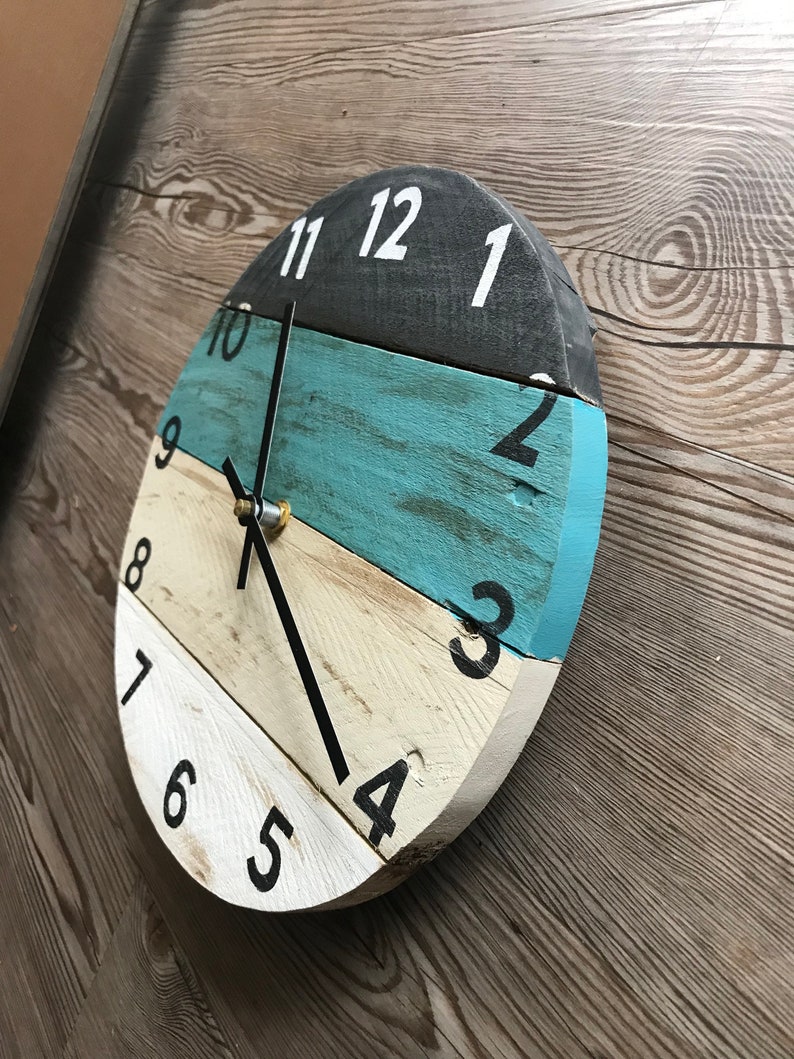 Coastal wood wall clock with a pop of teal, beach house clock, vacation house vibes, Customize yours Custom Sizes image 5