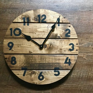 Modern Farmhouse Clock in warm coffee stain, rustic round wall decor, custom sizes available image 6