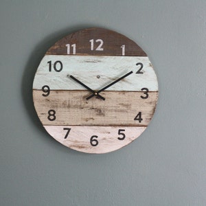 Beach house clock handmade round clock reclaimed wood wall clock Pale sea foam green Pallet Wood Coastal Decor Modern kitchen clock image 3