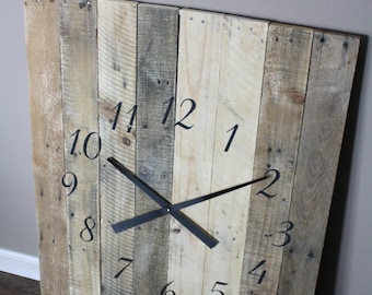 Large RECTANGULAR 36" by 26"  Wall Clock. Natural wood tones  Farmhouse clock 5 Year Anniversary Customize