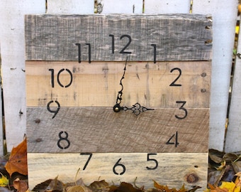 Modern Natural Wall Clock, Farmhouse style wall decor, Reclaimed wood gift, Housewarming gift, Custom Sizes available