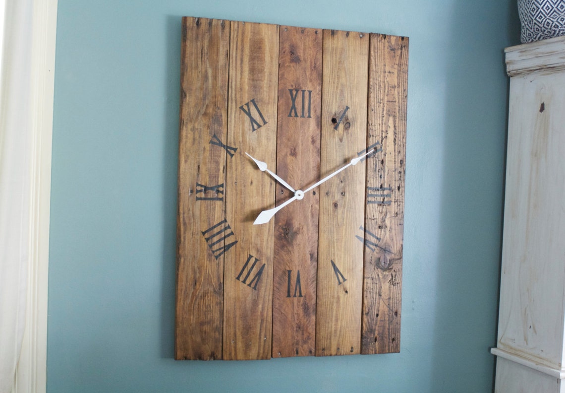Large Rectangular Wall Clock 36 by 26 Pallet wood Etsy