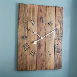 Large Rectangular Wall Clock 36" by 26" Pallet wood  Reclaimed Wood WARM COFFEE STAIN Handsome stained pallets Gift Custom