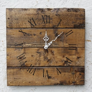 Brown farmhouse wall clock in warm coffee stain, rustic modern New England style, variable sizes available
