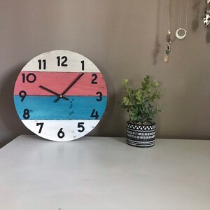 Round beach house clock in bright colors, Coastal wall Decor or Customize yours colors And size image 4