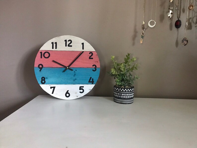 Round beach house clock in bright colors, Coastal wall Decor or Customize yours colors And size image 4