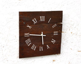 Pallet Wood Wall Clock Dark Walnut Stain Natural Look Rustic Charming Wedding Housewarming gift Request a Custom size