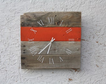 Reclaimed wood wall clock RUSTIC yet Modern Pallet Wood Clock bright beachy orange Request a Custom Size