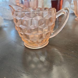 Vintage Pink Depression Glass Sugar and Creamer Set | Cube Geometric Pattern | 1930s Pressed Glass Tea Coffee Serving Set