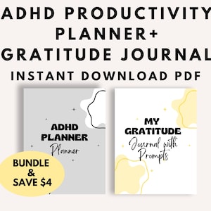 ADHD Productivity Planner Gratitude Journal Bundle (Digital Download)