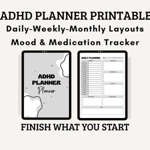 ADHD Planner Printable PDF for Adults| Daily, Weekly, Monthly Executive Function Organizer, Mood Tracker, medication Log & Self Care Pages