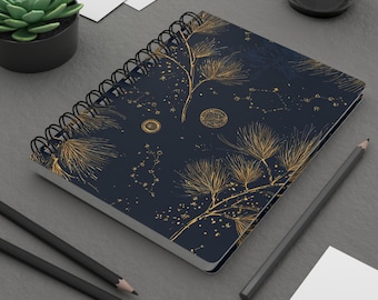 Quaderno a spirale con costellazione botanica dorata / Diario con ramo di pino celeste