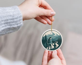 Mother & Child Hiking Ceramic Ornament - Outdoorsy Family Keepsake